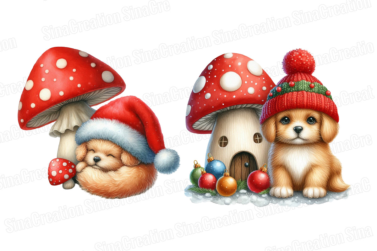 Watercolor Christmas Dog Clipart, an Illustration by SinaCreation (Photo 5 of 7)