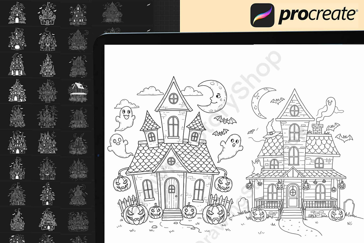 120 Procreate Halloween Castle Stamp, a Brush Add-On by DrawingStoryShop (Photo 2 of 8)
