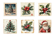 Vintage Christmas Stamps Png Bundle, an Illustration by SinaCreation (Thumbnail 3 of 7)