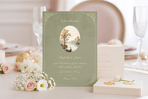 Sage Green Heron Wedding Invitation
