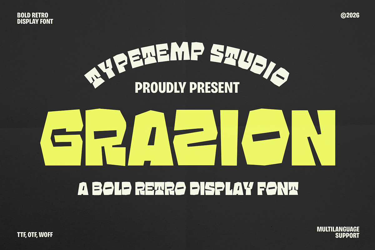 Grazion - Bold Retro Display Font, a Sans Serif Font by Typetemp Studio (Photo 1 of 15)