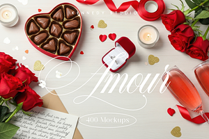 Valentine Aesthetic Desk Scene 400, a Packaging Mockup by KennedyStudio