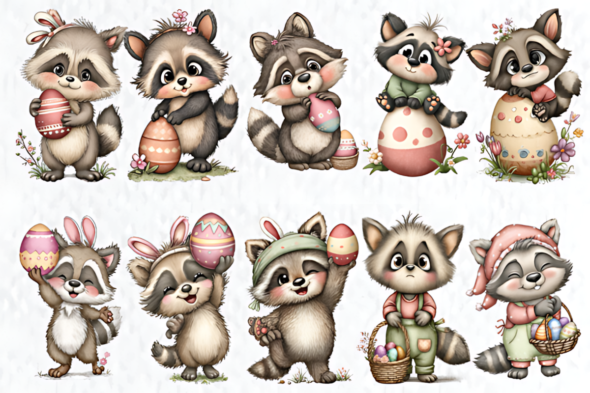 Whimsical Easter Raccoon Clipart, a Seasonal Illustration by HueNestify (Photo 3 of 3)