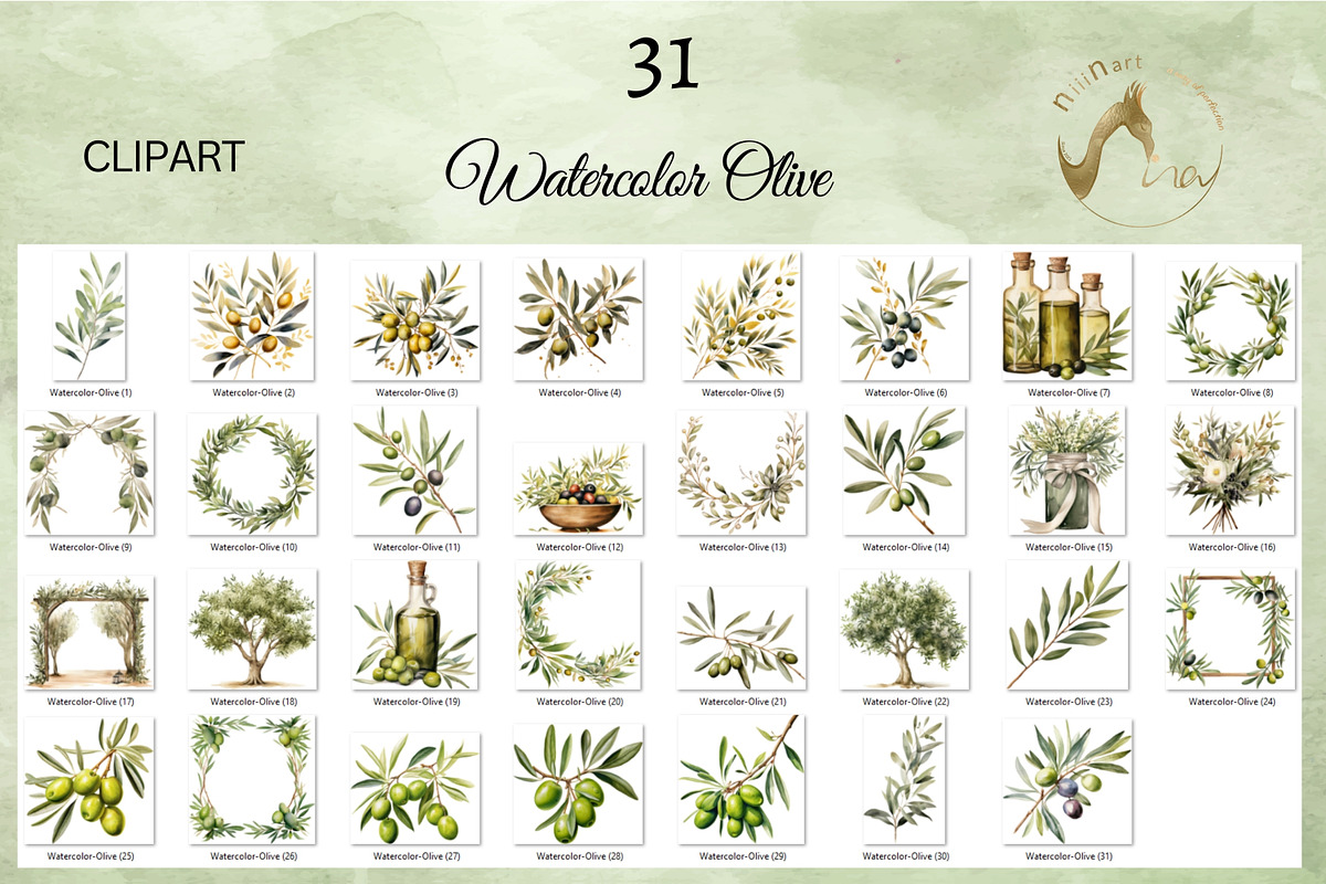 Watercolor Olive Clipart, an Illustration by NiiiNArt (Photo 7 of 7)
