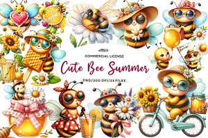 Cute Bee Summer Watercolor Clipart, an Illustration by CreationArt