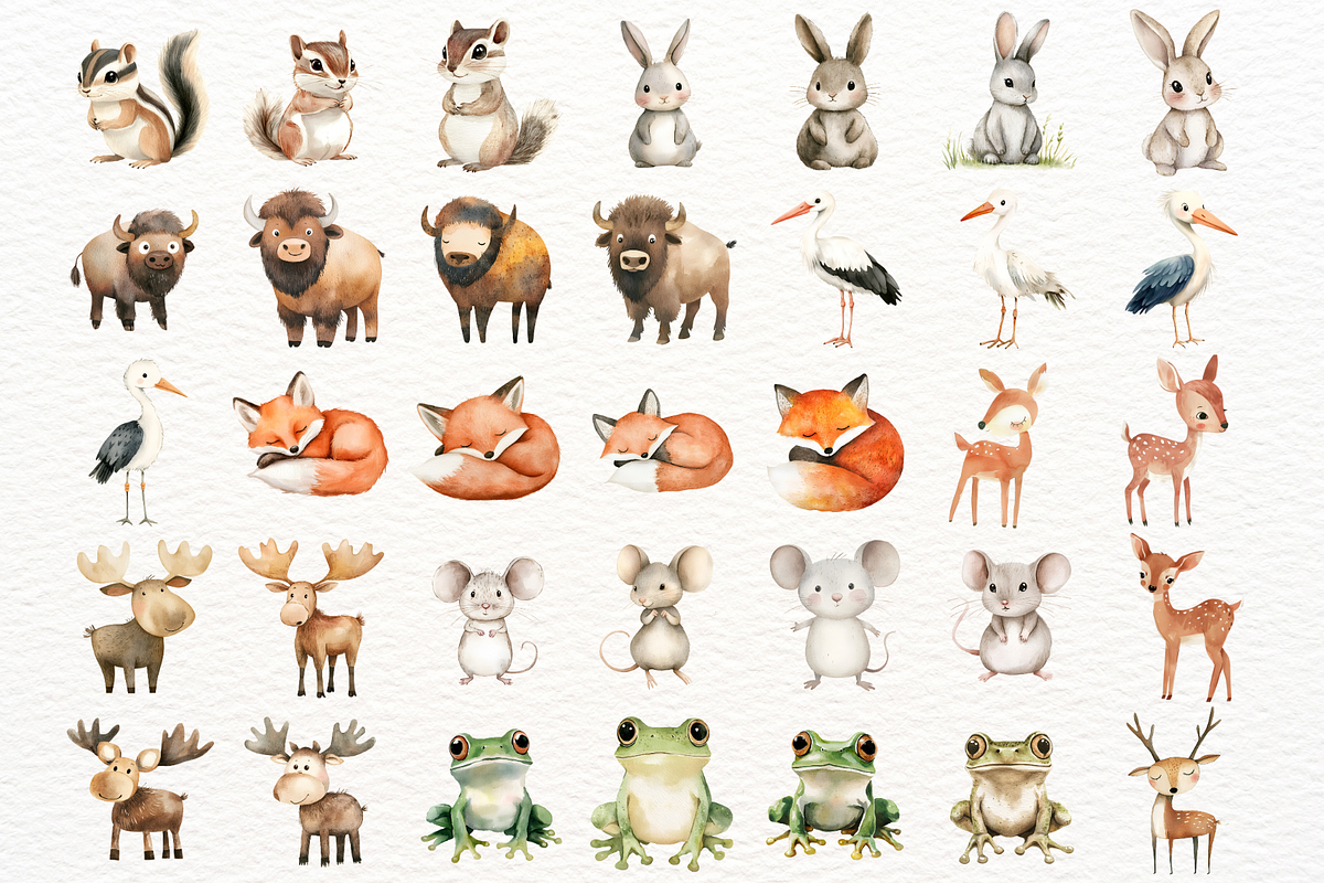 Watercolor Woodland Animals Clipart, an Animal Illustration by SugarCloudStudioArt (Photo 7 of 9)