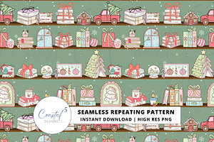 Bookish Christmas Seamless Pattern