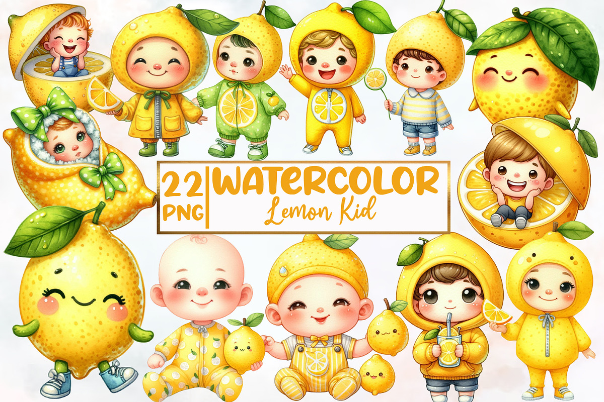 Watercolor Lemon Kid Clipart, an Illustration by Designworld (Photo 1 of 5)