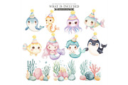 Ocean Birthday Party Watercolor, an Illustration by CharmClipart (Thumbnail 3 of 8)