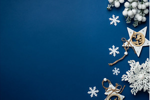 White Christmas decorations on navy, a Holiday Photo by Nadia-nb