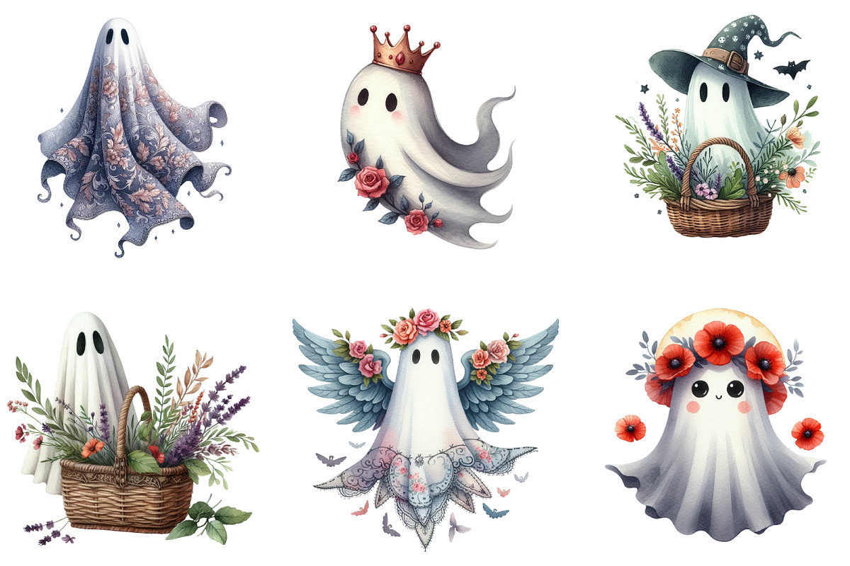 Vintage Halloween Ghost Floral Clipa, an Illustration by DreamArtGraphic (Photo 4 of 7)