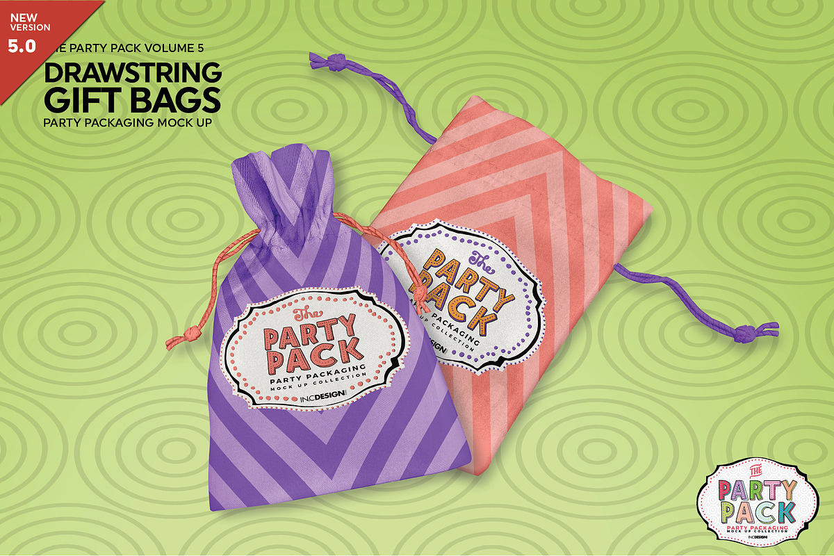Drawstring GiftBags Packaging Mockup, a Packaging Mockup by INCDesign (Photo 1 of 8)