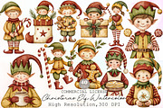 Christmas Elf Watercolor Clipart, an Illustration by Sublimation Artist (Thumbnail 1 of 6)