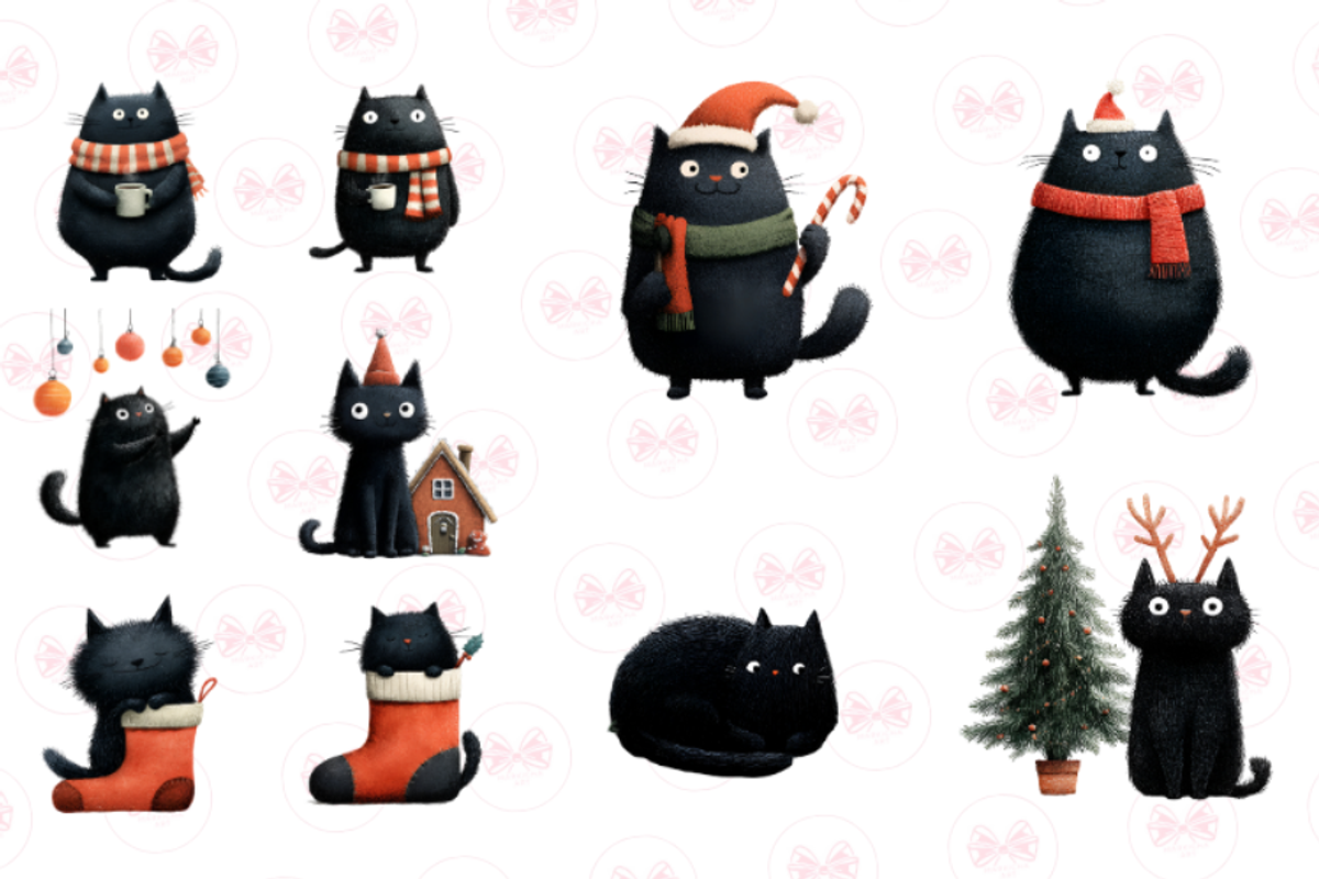 Quirky Christmas Cat Clipart, an Illustration by Markicha Art (Photo 5 of 7)