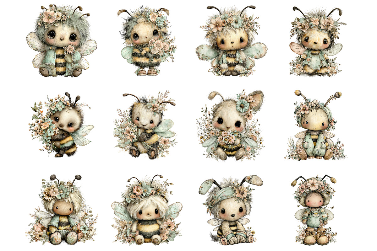 Whimsical spring bee clipart, an Illustration by SinaCreation (Photo 5 of 11)