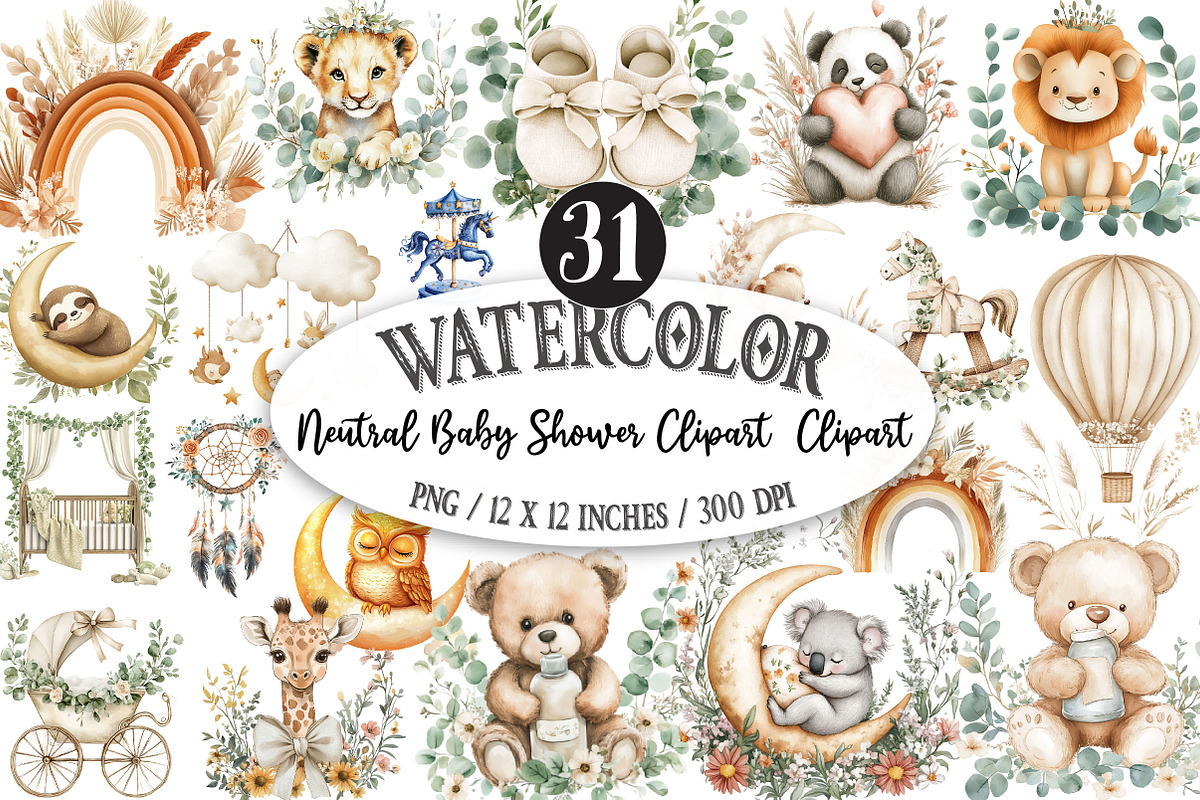 Neutral Baby Shower Clipart, a Seasonal Illustration by Designking (Photo 1 of 5)