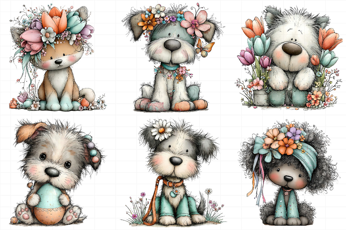 Whimsical Spring Dogs Clipart, an Illustration by Daily.Designs (Photo 3 of 7)