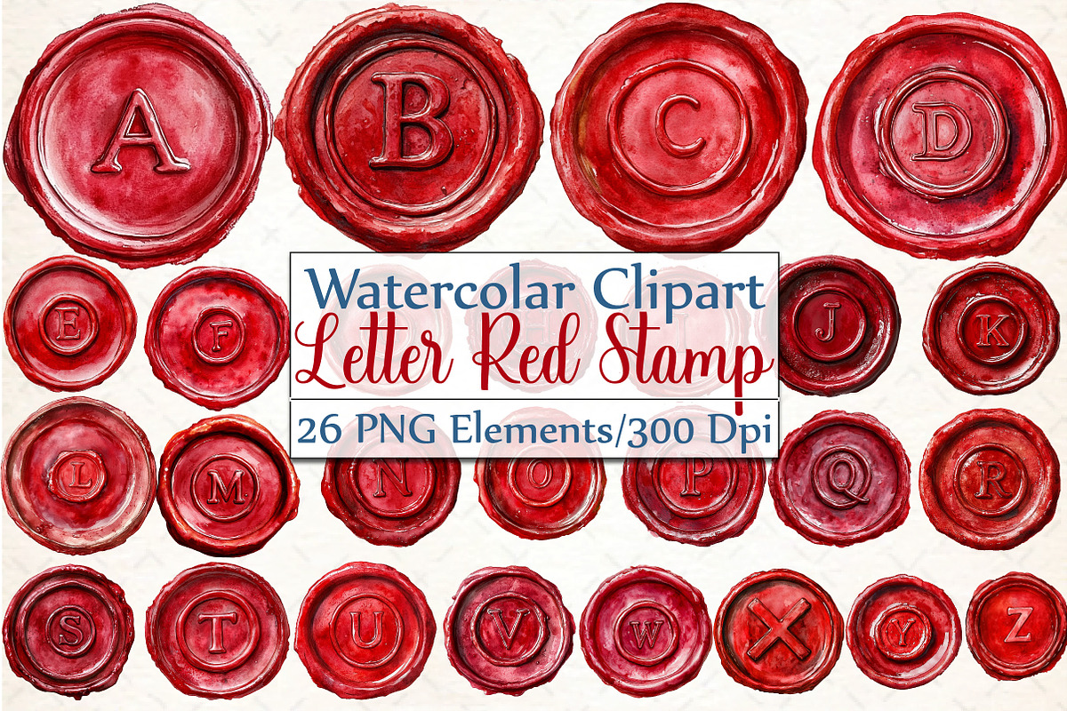 Seal Wax Letter Red Stamp Bundle, an Illustration by DreamCafeArt (Photo 1 of 7)