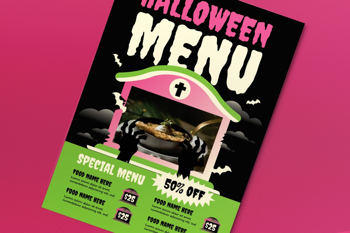 Black Maximalist Halloween Menu, a Flyer Template by graphicook (Photo 2 of 4)