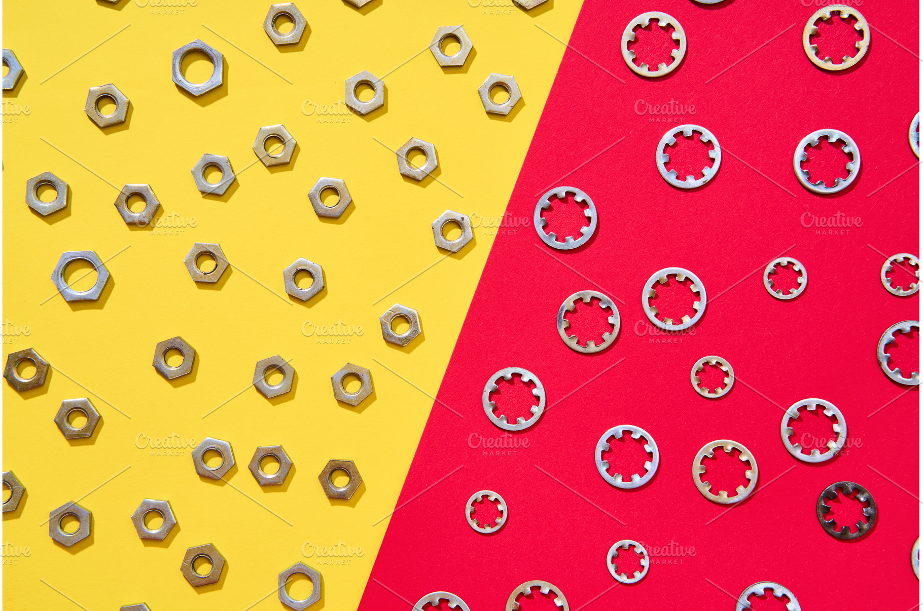 Colorful geometric hardware flat lay, an Abstract Photo by Gladkov photography