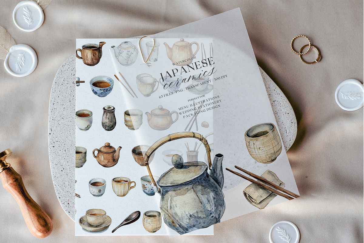 Watercolor Japanese Ceramics, a Decorative Illustration by ThaismotaCreativeCo (Photo 2 of 7)