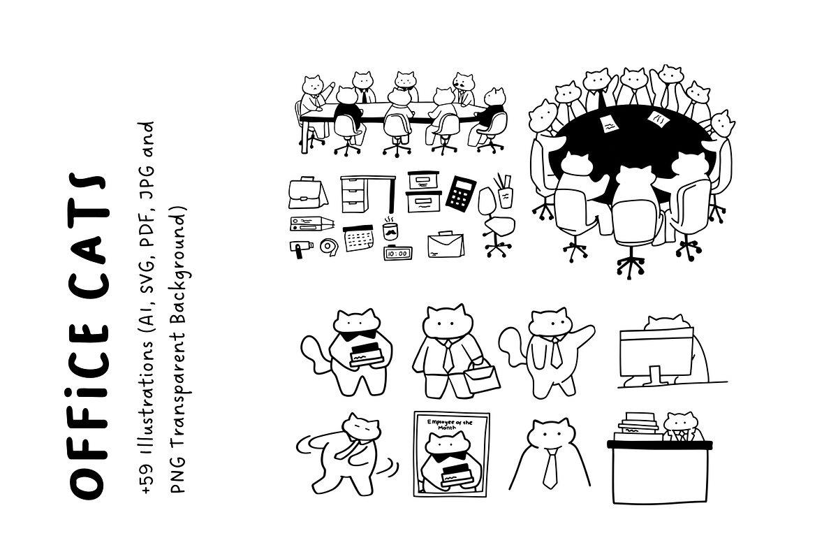 +59 Office Cats: Cute Hand-Drawn Set, a Work Illustration by The Journey Atelier (Photo 5 of 5)