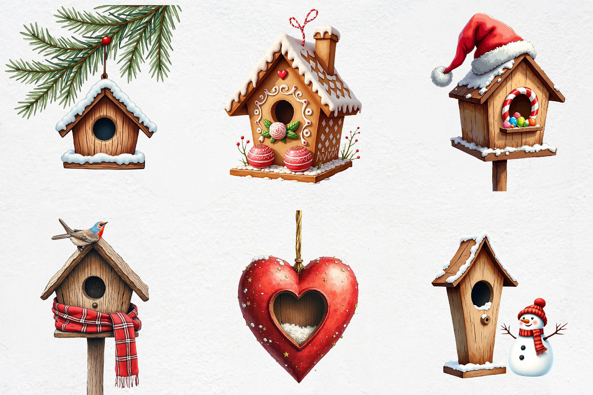 Christmas Bird House Clipart Bundle, an Illustration by CrexoraLab (Photo 2 of 5)