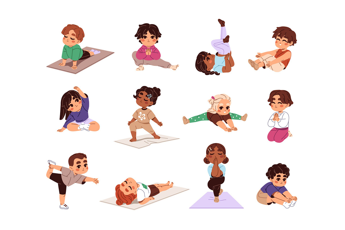 Cute kids doing sports exercises set, a Person Illustration by PaperTrident (Photo 1 of 13)
