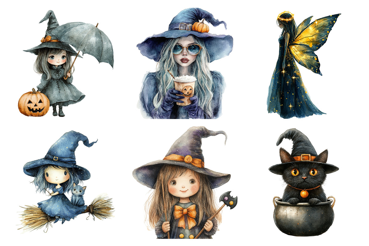 Watercolor Halloween Witch Clipart, an Illustration by Daily.Designs (Photo 4 of 5)