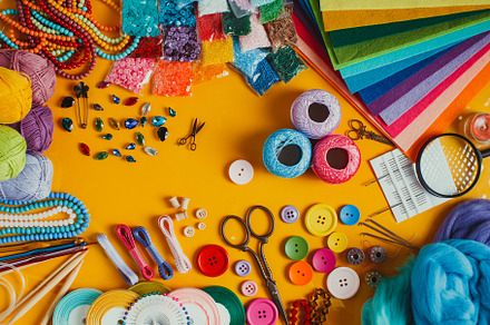 Craft supplies for creative handmade stock photo containing art and background, an Arts & Entertainment Photo by oksix