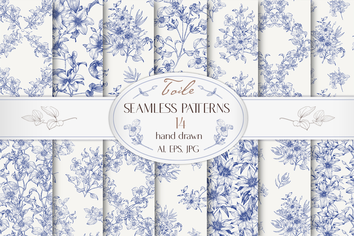 Toile Floral Seamless Patterns Set, a Pattern Graphic by ON_lineart_store (Photo 1 of 10)