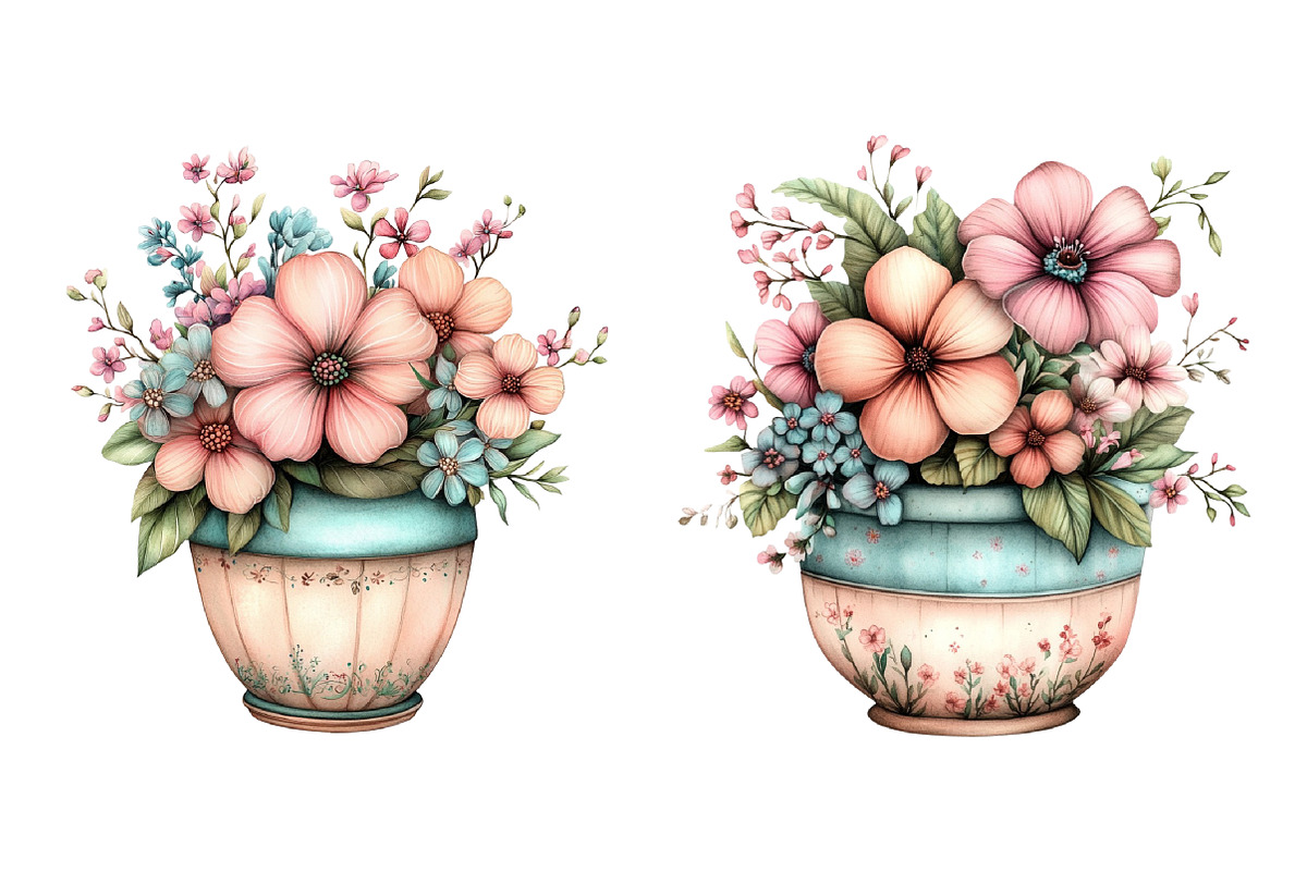 Whimsical Spring Flower pot Clipart, an Illustration by SinaCreation (Photo 9 of 11)