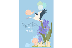 Stork Delivering Baby Boy. It s a, a Person Illustration by Maria Starus