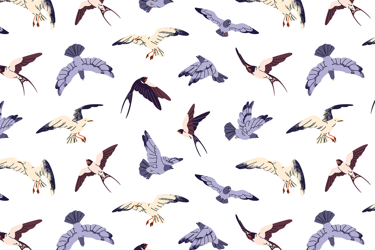 Birds fly in sky, seamless patterns, an Animal Illustration by PaperTrident (Photo 5 of 16)
