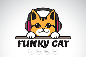 Funky Cute Cat Logo Template