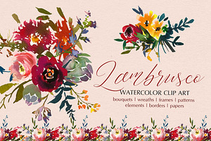 Bordo Watercolor Floral Clip Art Set