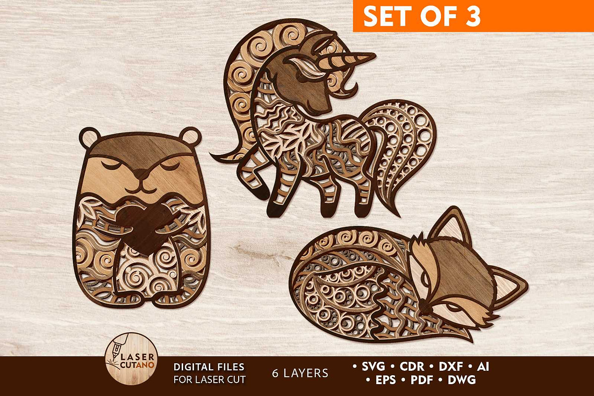 Cute Animals Bundle Templates, a Design Template by LaserCutano (Photo 1 of 5)