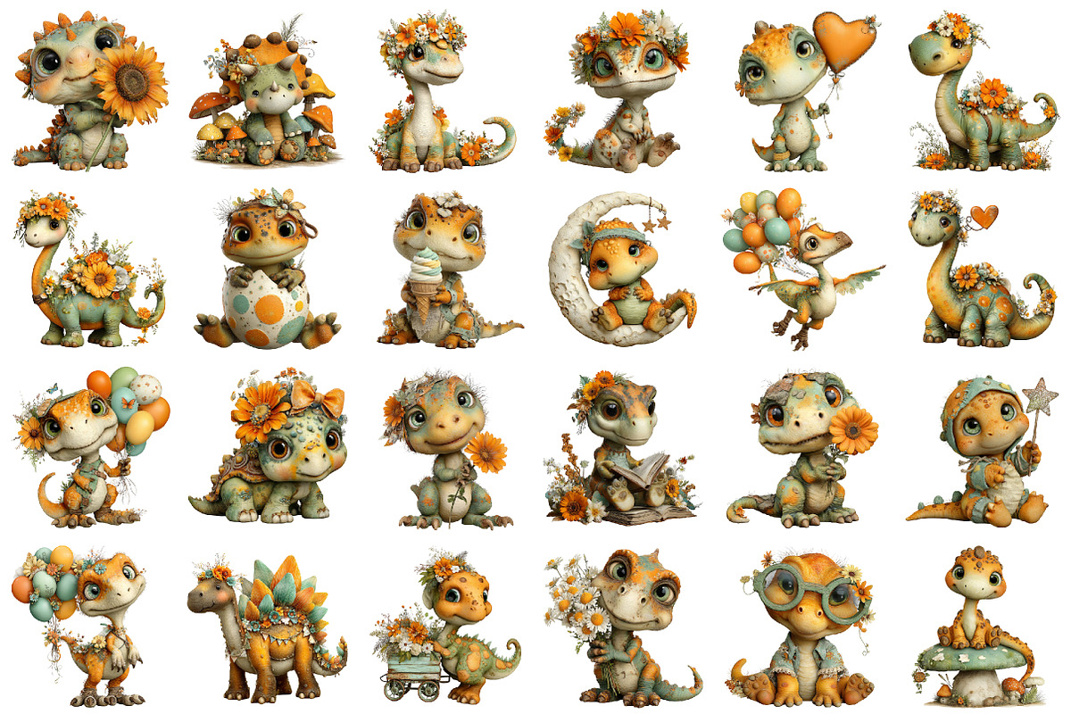 Whimsical Dinosaur Clipart, a Seasonal Illustration by designcity5 (Photo 2 of 5)