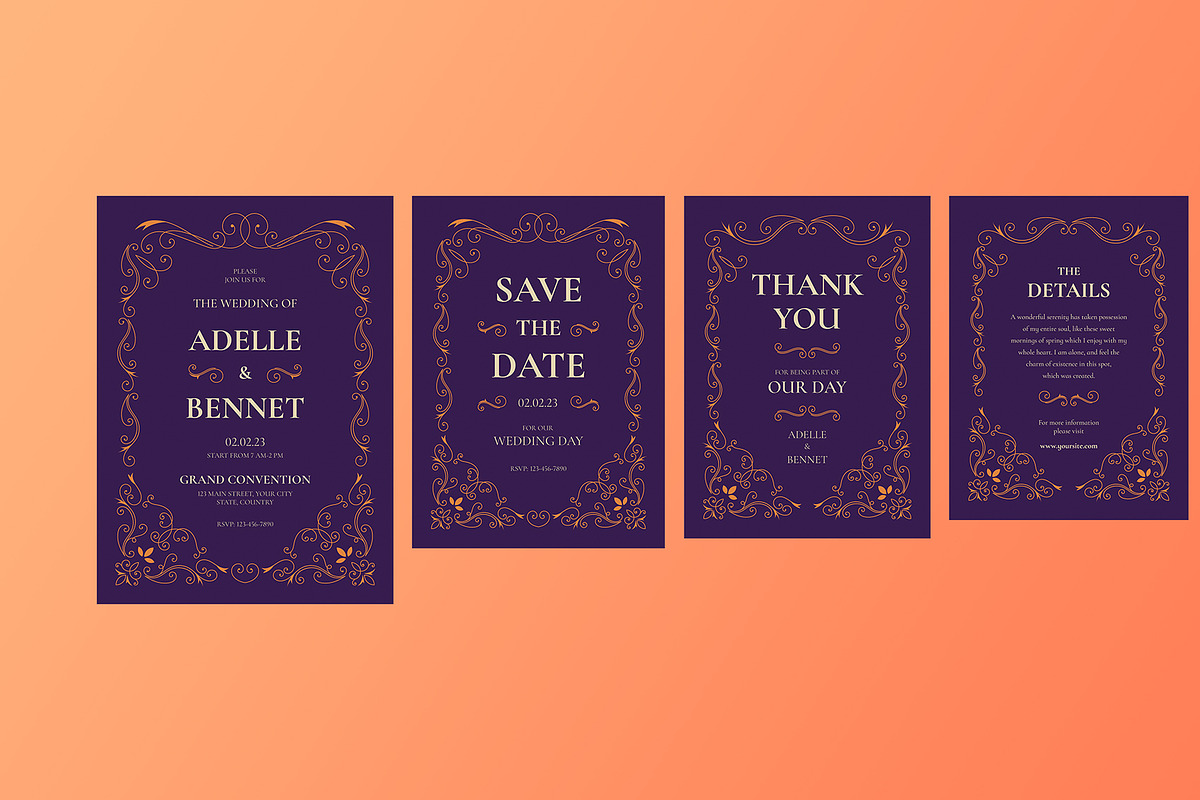 Purple Luxury Wedding Suite Template, an Invitation Template by Neermana (Photo 2 of 4)