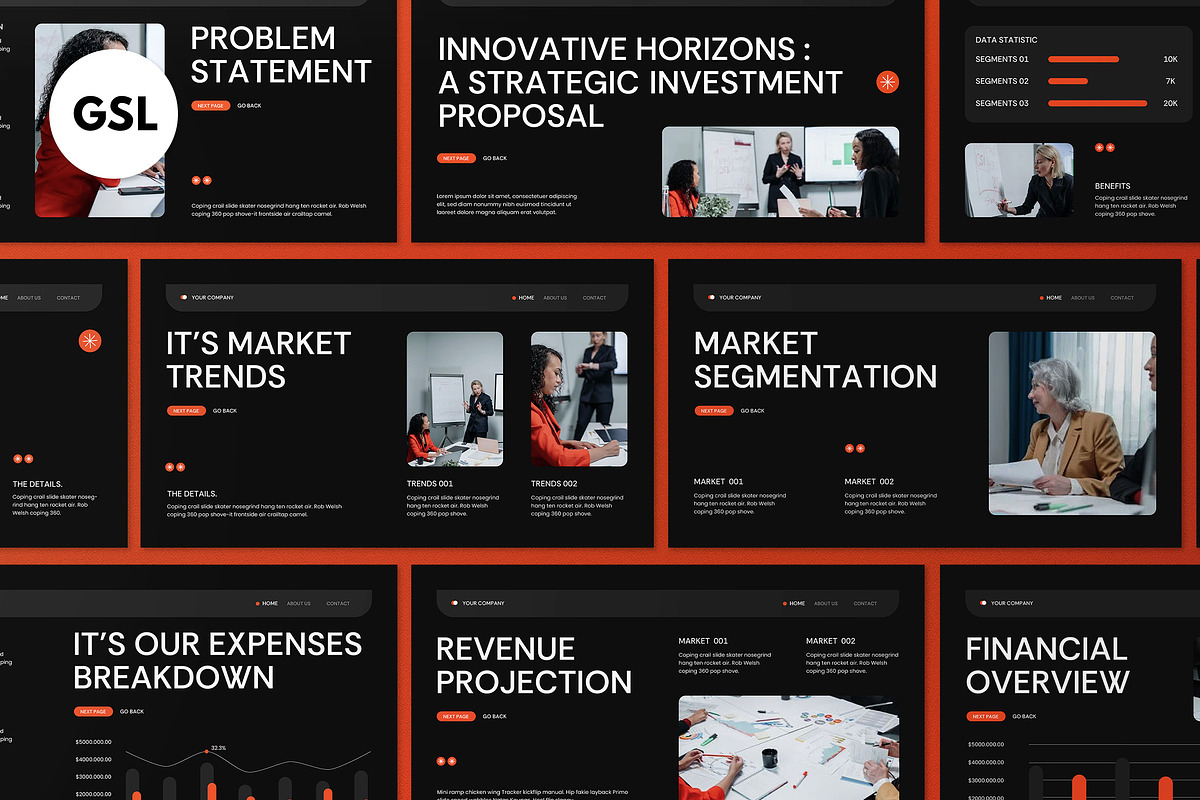 Black Orange Pitch Deck Google Slide, a Presentation Template by graphicook (Photo 1 of 4)