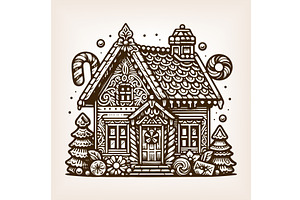 decorated gingerbread house vector, an Object Illustration by AlexArt