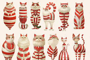 WHIMSICAL CHRISTMAS CATS CLIPART