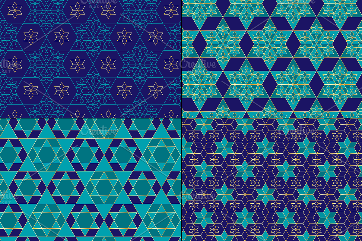 Blue Gold Jewish Star Patterns, a Pattern Graphic by Melissa Held Designs