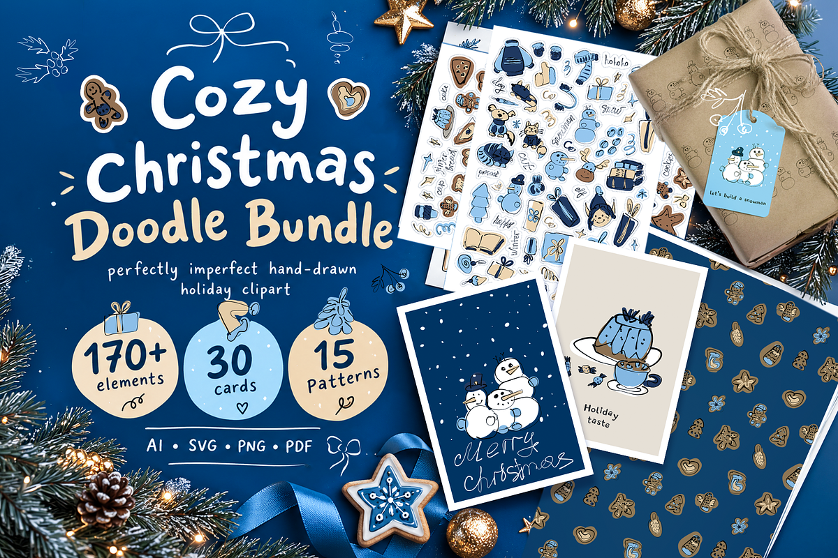 Christmas Doodle Bundle, a Seasonal Illustration by lokfrid (Photo 1 of 9)
