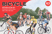 Bicycle Riding Watercolor, a Decorative Illustration by CreativeValuation (Thumbnail 1 of 12)