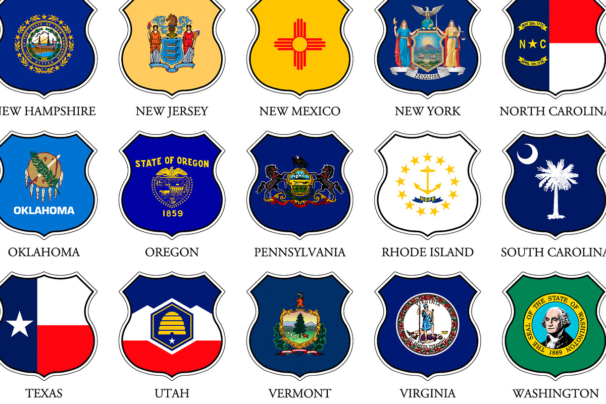 Shields with the flags of the USA, an Education Illustration by frizio (Photo 4 of 10)