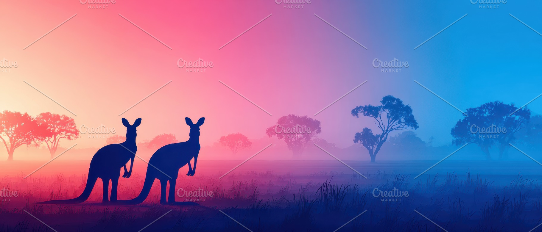 Silhouette of kangaroos at sunset, an Animal Photo by AlyaAnd