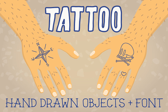 Old school tattoo objects + font preview 5