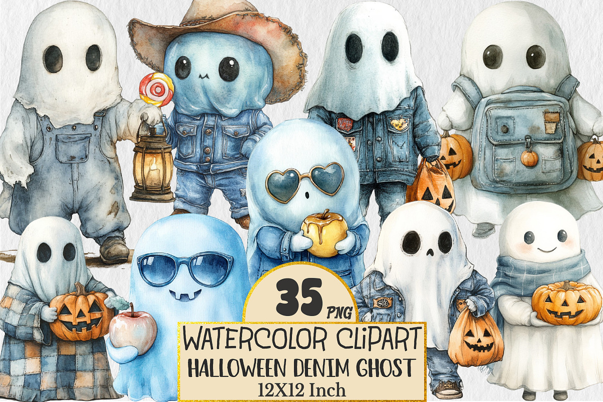 Halloween Blue Denim Ghost Clipart, a Seasonal Illustration by Rose Art (Photo 1 of 4)