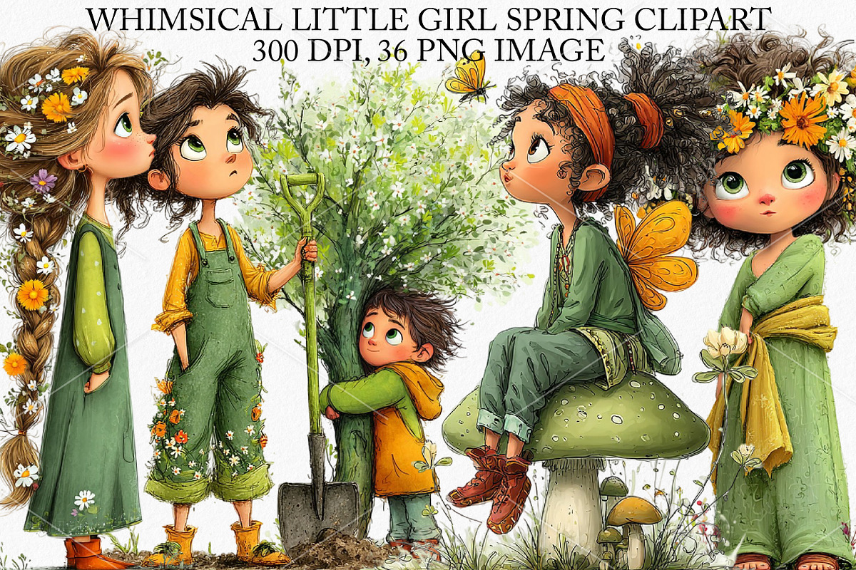 Whimsical Little Girl Spring Clipart, an Illustration by Canvas Craft (Photo 1 of 7)